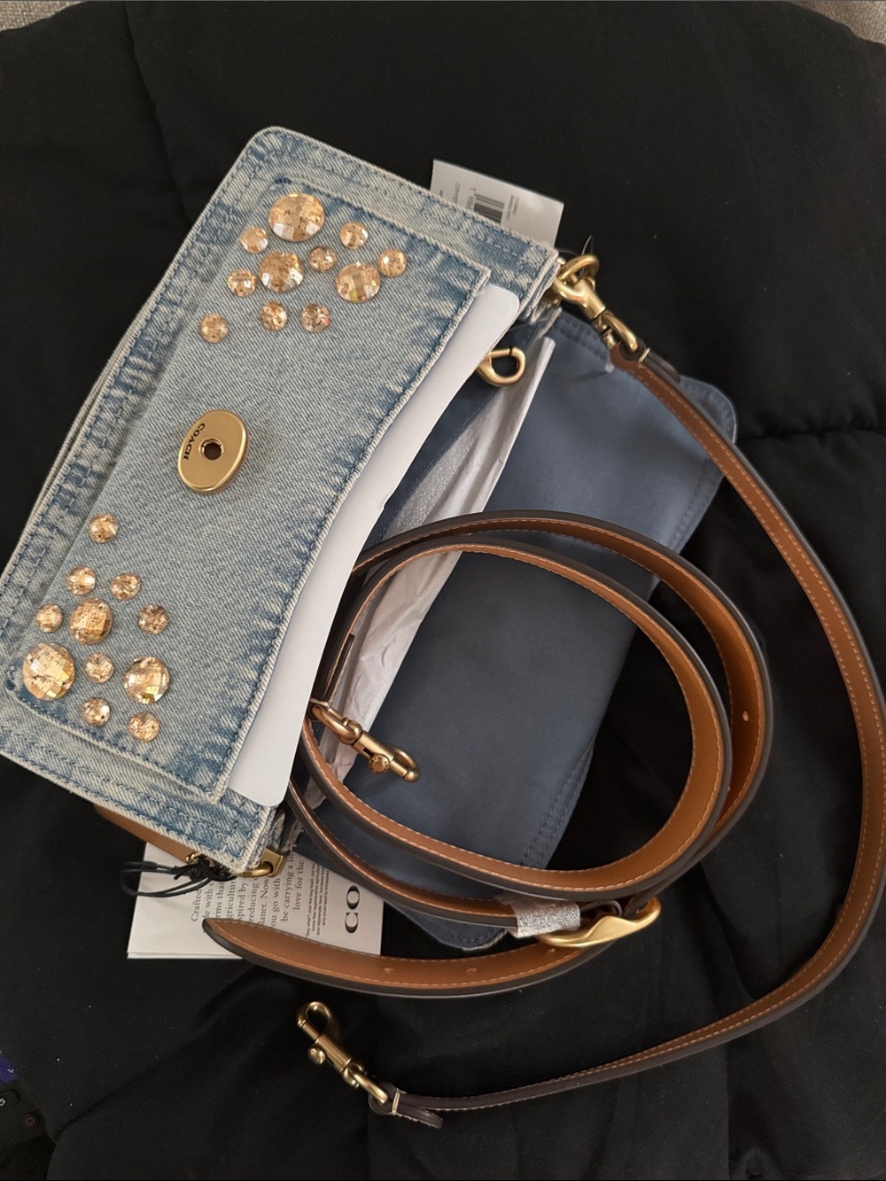 Coach Tabby Shoulder Bag 26 in Light Blue Denim with Gold Accents - Picture 7 of 8